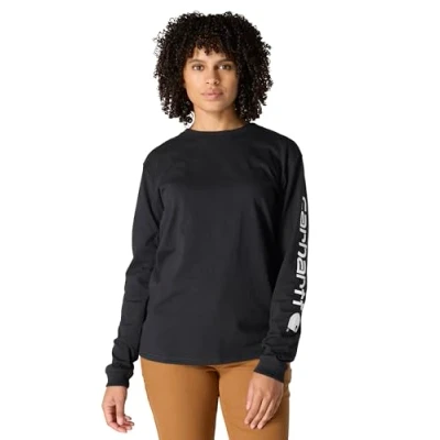 Afbeelding van Carhartt dik T shirt met lange mouwen en logo print op de mouwen, losse pasvorm, dames shirts (1 stuk), zwart.