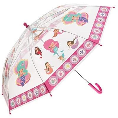 Afbeelding van Paraplu voor kinderen, jongens en meisjes, Transparant, roze, pastel, Zeemeermin