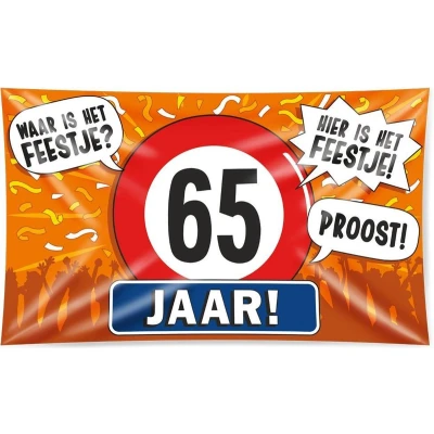 Afbeelding van Gevelvlag 65 jaar verkeersbord XXL 150x90cm