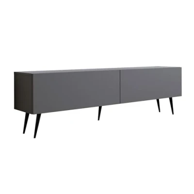 Afbeelding van Meuble TV : deux portes, étagères, Couleur anthracite, pieds noirs D L 170 cm, H 52 P 32 cm
