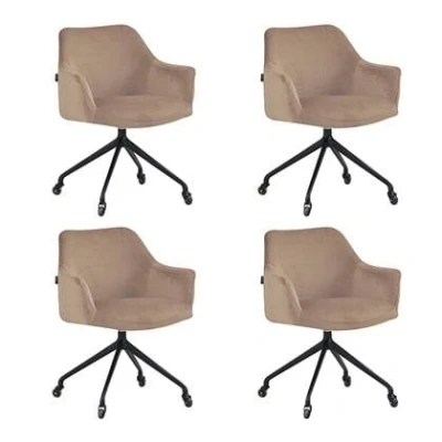 Afbeelding van Bronx71 Eetkamerstoel met wieltjes Quinn taupe velvet