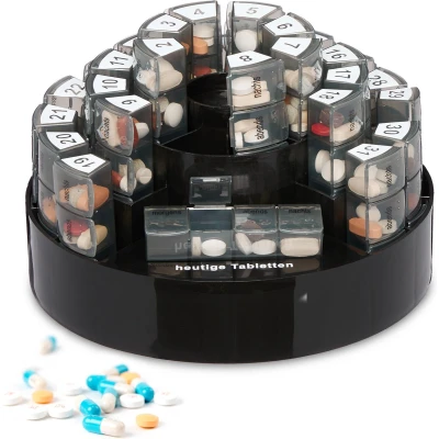 Afbeelding van Relaxdays pillendoos maand medicijndoos groot 31 dagen medicijncassette carrousel