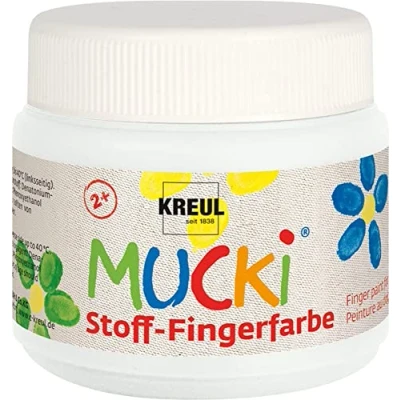Afbeelding van Kreul 28101 Mucki lichtgevende stof vingerverf 150 ml in wit, op waterbasis, parabenenvrij, glutenvrij, lactosevrij en veganistisch, ideaal voor gebruik met vingers handen