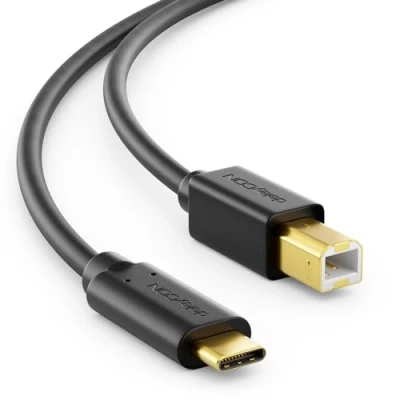 Afbeelding van deleyCON 1m USB 2.0 Kabel Stekker Type C op B Gegevenskabel Printerkabel voor bv. IMac Computer Printer Externe Harde Schijf Scanner Zwart