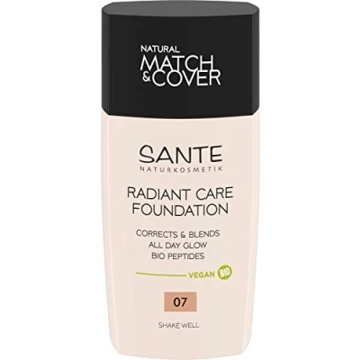 Afbeelding van SANTE Naturkosmetik Radiant Care 07 Rose Beige Foundation, veganistische foundation met biologische peptiden en hoogwaardige oliën, voor een stralende huid, voedende langdurige formule