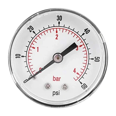 Afbeelding van manometer 50 mm wijzerplaat 1/4 BSPT axiale voor lucht, water, olie en gas (0 60 psi 0 4 bar)