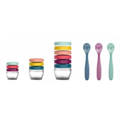 Image de Babymoov Babybols Kit XXL MultiSet 12 pots de conservation + 3 cuilleres souples