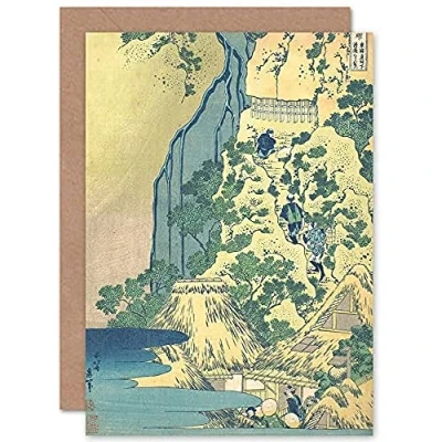 Afbeelding van Hokusai Kiyotaki Kannon Waterfall Sakanoshita Tokaido wenskaart met lege envelop