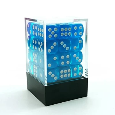 Afbeelding van Bescon 12 mm 6 Sided Dice 36 in Brick Box, Six Die (36) Block of Dice, Doorschijnend Lake Blue