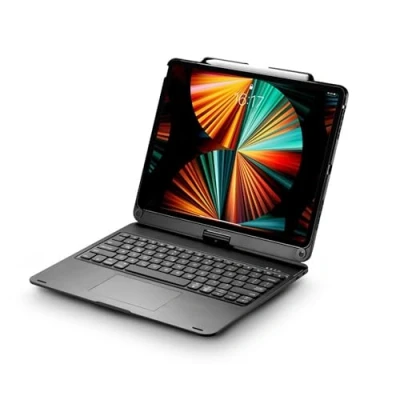 Afbeelding van Urban Factory LUMEE Toetsenbord en foliobehuizing (beschermhoes) met touchpad achtergrondverlichting draadloos Bluetooth 5.1 AZERTY zwart toetsenbord, behuizing voor Apple 12.9 inch iPad Pro (3de generatie, 4de generatie)