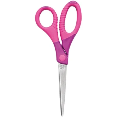 Image de WEDO 773609 Gripy Ciseaux de bricolage pointus en acier inoxydable avec poignées ergonomiques caoutchouc Rose 17,5 cm