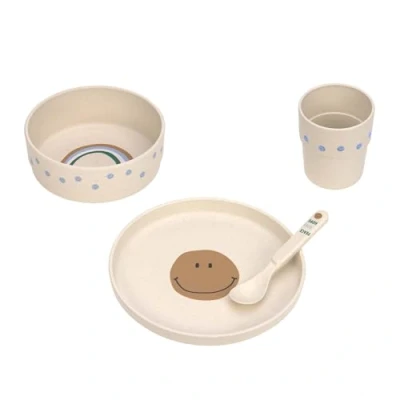 Image de LÄSSIG Set de vaisselle pour enfants (assiette, gobelet, bol, cuillère) sans mélamine, BPA, lave et micro ondes/Dish Happy Rascals Smile sky blue