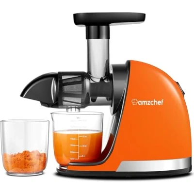 Afbeelding van AMZCHEF koudpersende sapmachine, sapmachine voor groenten, met 2 tanks en borstel, omgekeerde pletfunctie