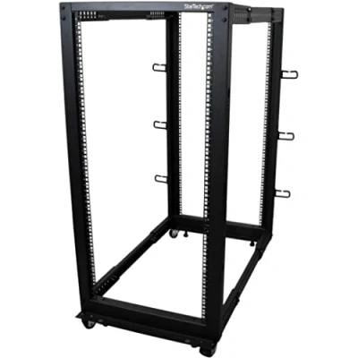 Afbeelding van StarTech.com Mobiel serverrek 25U 4 palen, 19 inch polige netwerkrek met wielen, rack verstelbare diepte voor pc/AV/IT wielen/nivelleringsvoeten/vloerbevestiging (4POSTRACK25U)