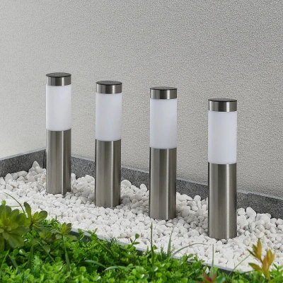 Afbeelding van Lindby Solar buitenverlichting 1licht roestvrij staal, polycarbonaat H: 31 cm zilver, opaalwit Inclusief lichtbron