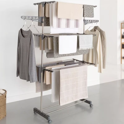 Image de Séchoir à linge inox MAXIMA gris étendoir pliable H.145 CM