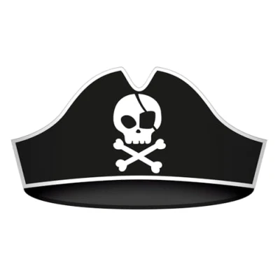 Afbeelding van Folat 27479 Set van 6 Piratenhoeden voor kinderverjaardag Schedel Piratenfeest 33,5 x 15 cm Piratenhoed accessoires meisjes en jongens