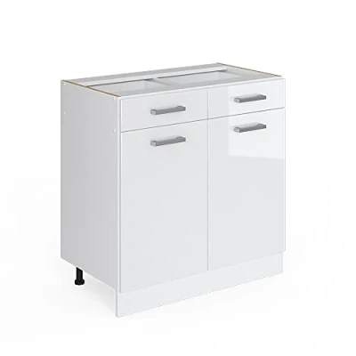Afbeelding van Vicco Universele onderkast R Line, Wit Hoogglans/Wit, 80 cm met laden en deuren, zonder werkblad