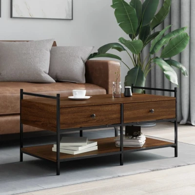 Afbeelding van Salontafel 99x50x50 cm bewerkt hout bruin eikenkleur
