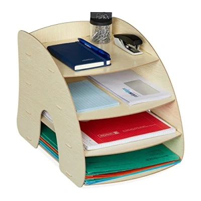 Afbeelding van Relaxdays brievenbak 4 vakken bureau organizer a4 sorteerbak brieven groot bruinen