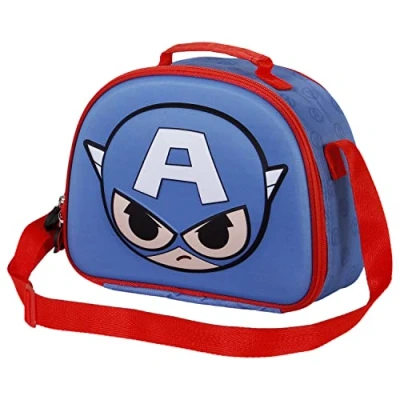 Afbeelding van Karactermania Marvel Captain America 3D Bobblehead Thermische Lunchtas Lunchbox Broodtrommel met trolley bevestiging Blauw