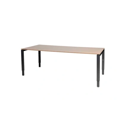 Afbeelding van Domino bureau, hoogte instelbaar (62 85cm) met 200x90cm &#039;zwevend&#039; havana/ kersen licht 25mm blad en zwart (RAL9005) N poot frame