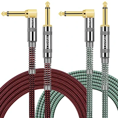 Afbeelding van OTraki 2 stuks elektrische gitaarkabel, m, mannelijk naar mannelijk, 6,35 mm, TS kabel, jack, gitaar, tweed, geweven, audio instrumentkabel voor bas, toetsenbord, spreker,