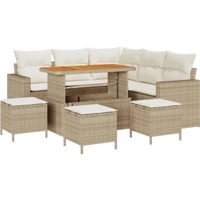 Afbeelding van vidaXL 9 delige Tuin Sofa Set met Kussens Beige Poly Riet Acacia