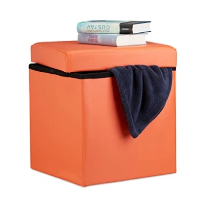 Afbeelding van Relaxdays zitkist met opslagruimte 38 x cm kunstleer poef opbergruimte Oranje
