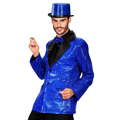 Afbeelding van Widmann Glitter &amp; Glamour Kostuum Pailletten Colbert Blauw Man XL Carnavalskleding Verkleedkleding