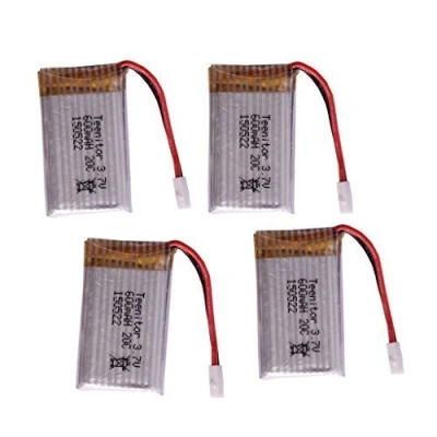 Afbeelding van YUNIQUE GREEN CLEAN POWER Set van 4 Lipo batterijen 3,7 V 600 mAh voor drones Compatibel met Syma X5, X5C, Cheerson CX 30W, Wltoys F949 Oplaadbaar, hoge capaciteit, zilverkleurig
