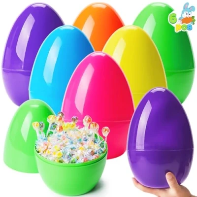 Afbeelding van JOYIN Set van 6 grote paaseieren kunststof, 25,4 cm, stevig, voor het oliën lekkernijen, paasthema, gastcadeau, paaseieren, keukenaccessoires