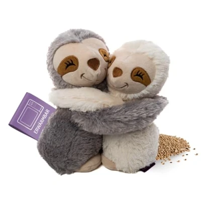 Afbeelding van Warmteknuffel luiaard moeder en jong 23x19 cm Habibi warmie opwarmknuffel geschikt voor de oven magnetron knuffelende magnetronknuffel knuffel