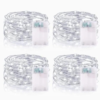 Afbeelding van Vacoulery led lichtsnoer, werkt op batterijen, 3 m, 9,85 30 leds, micro lichtketting, binnen en buiten, voor slaapkamer, Kerstmis, bruiloft, dennenpot, inmaakpotten, decoratie (4 stuks, koud wit)