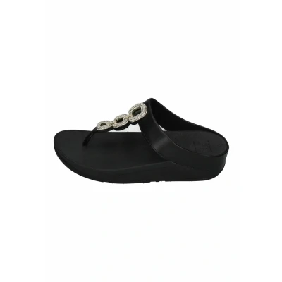 Afbeelding van Fitflop Fino Leren sandalen met kristallen ketting, voor dames, zwart.