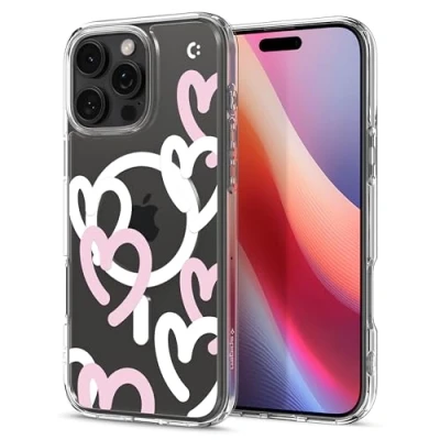Afbeelding van Spigen Ultra Hybrid MagFit Hoesje Geschikt voor Apple iPhone 16 Pro Max Compatibel met MagSafe Back Cover Hearts Wit