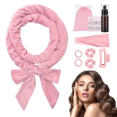 Afbeelding van NCKIHRKK 9 stuks krullend haar, zonder warmte, velours, haarkrullen, hitte, heatless krullen, zacht voor lang en medium roze
