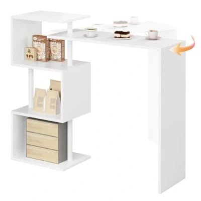 Afbeelding van WOLTU BT27ws Draaibare bartafel met 3 planken, bistrotafel van metaal en MDF, 134 x 38 112 cm, wit