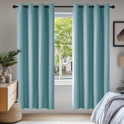 Afbeelding van Deconovo Verduisterende Gordijnen, Set van 2, Thermische Gordijnen met Ringen voor Woonkamer, Kinderen Kamer, 140x175 cm (B x H), Hemelsblauw