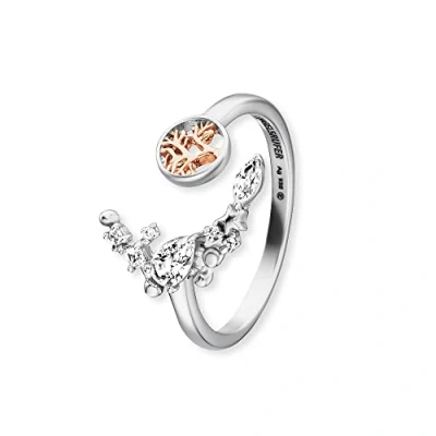 Afbeelding van Engelsrufer Open damesring van Sterling zilver bezet met 7 zirkoniastenen verstelbare grootte nikkelvrij, één maat, zilver, zirkonia, zirkonia