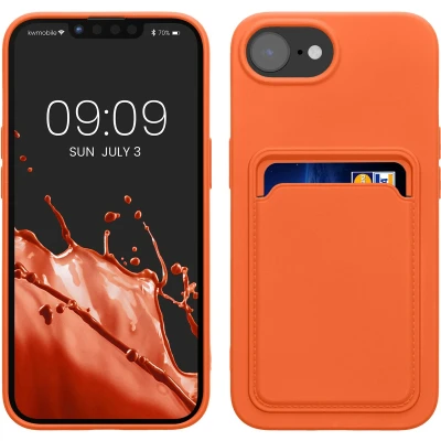 Afbeelding van kwmobile telefoonhoesje geschikt voor Apple iPhone 16e Hoesje met pasjeshouder TPU case in oranje