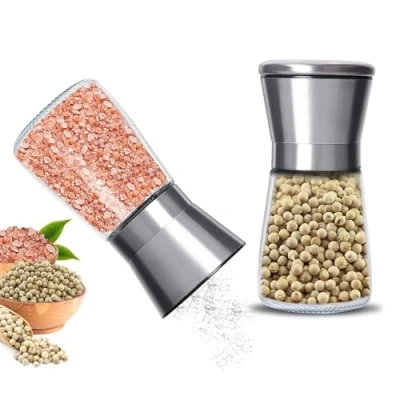 Afbeelding van Gucass Set van 2 handmatige peper en zoutmolens, met verstelbare keramische molen, ook als pepermolen voor verschillende specerijen, 180 ml