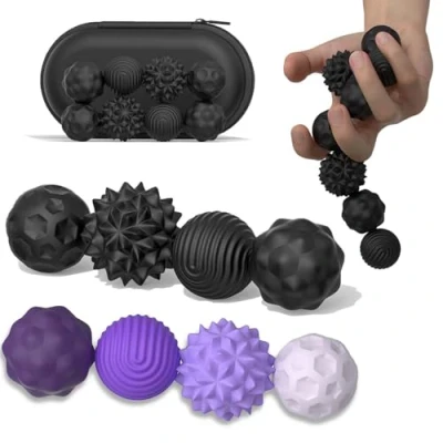 Afbeelding van Bambebe 8 stuks magnetische stressballen voor volwassenen, sensorisch, acupressuur, paars en zwart