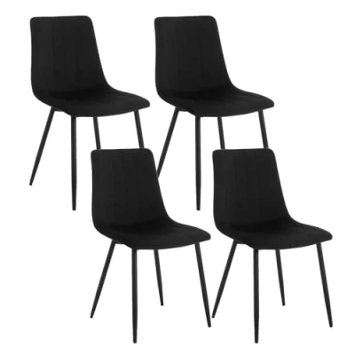 Afbeelding van Klihome K0007EZS 4 Eetkamerstoel, keukenstoel, woonkamer, gestoffeerd, met rugleuning, metalen poten, fluwelen zitting, zwart, stuks