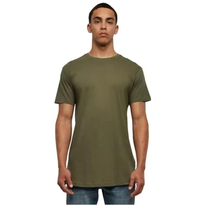 Image de Urban Classics Shaped Long Tee Manches Courtes Ourlet Arrondi Col Rond Basique Streetwear Minimaliste 100% Coton Jersey Homme, Vert (Olive 176), S