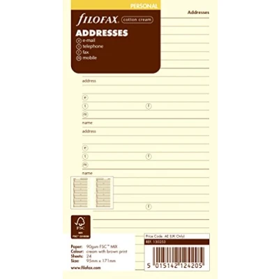 Afbeelding van Filofax Kladblok Naam/adres, e mail/vaste telefoon/fax/mobiele telefoon Crème (UK Import)