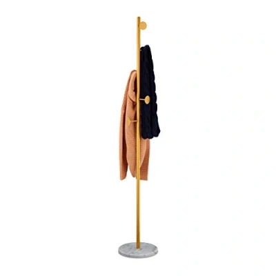 Afbeelding van Relaxdays kapstok staand goud garderobe marmeren voet gang met 5 haken wit