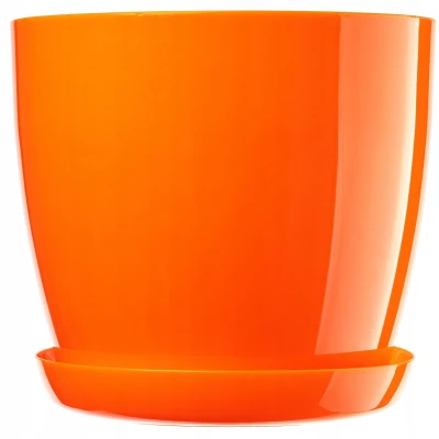 Afbeelding van KADAX Elegante plantenbak met onderzetter, rond en elegant, van lichte kunststof, voor binnen huis, plantenbak, diameter 16 cm, oranje