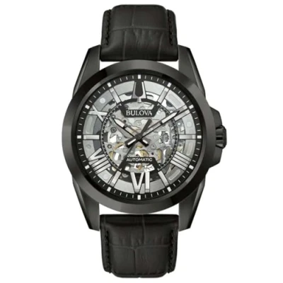 Afbeelding van Bulova Sutton Skeleton 98A304 Horloge Leer Zwart Ø 42 mm