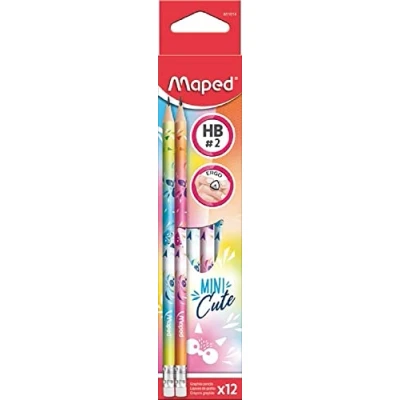 Afbeelding van Maped 12 potloden, grafiet, vulling, schattig, gom, ergonomische HB, robuust, stuks grafietstiften 851814, meerkleurig